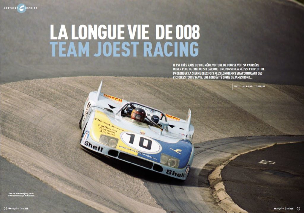 La Porsche 908/3 #008 du Team Joest aux 1000km du Nürburgring 1973 dans le virage du Karussel. 