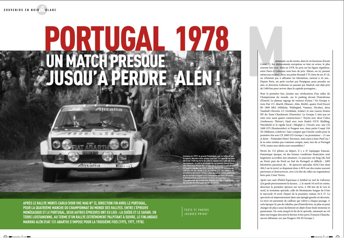 Le Rallye du Portugal 1978, un match à en perdre Alén VHC magazine